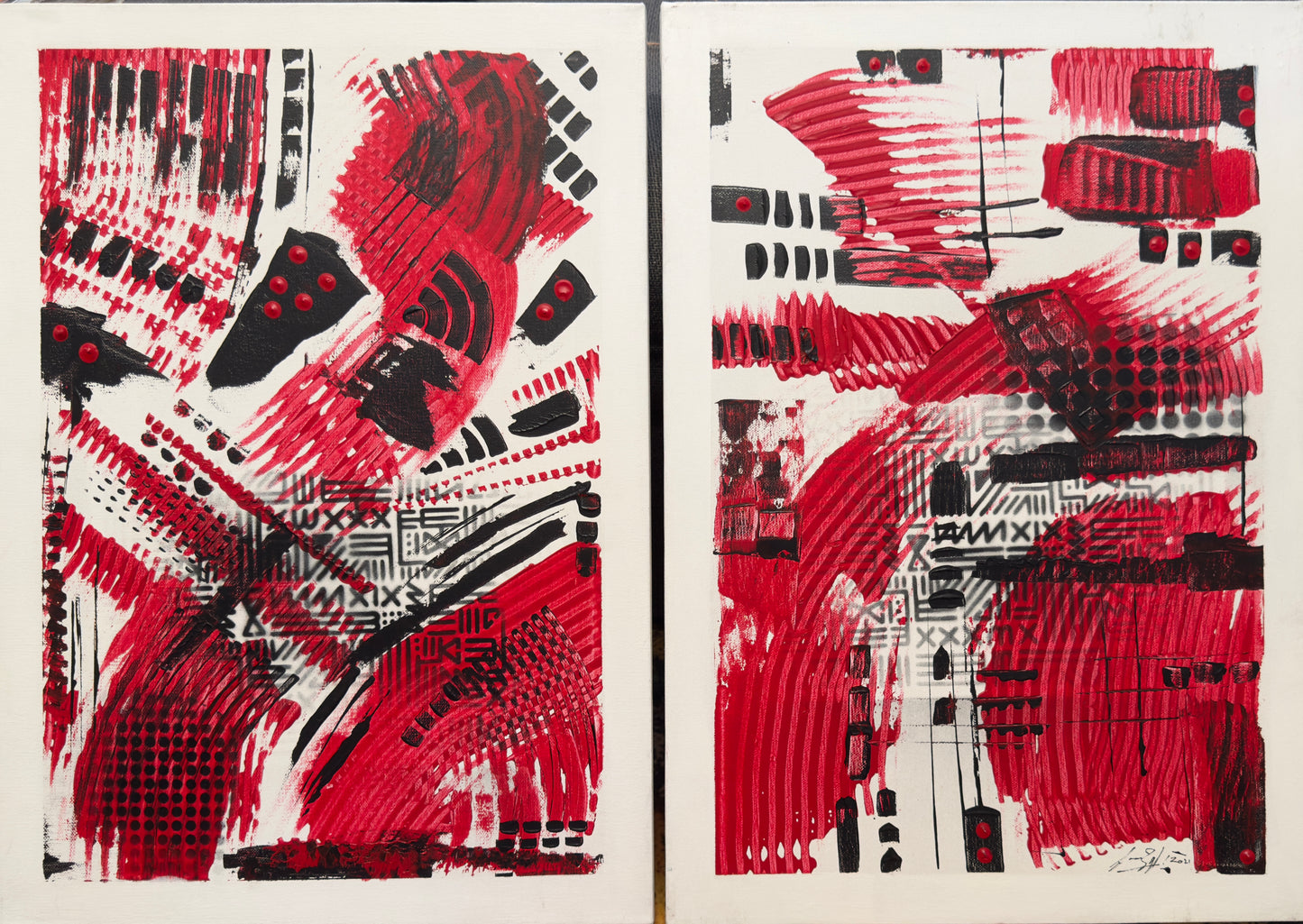 Red Riders Diptych - 2 of 42x59x2cm